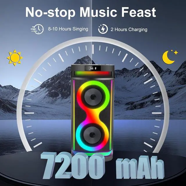 Alt view image 4 of 7 - Machine for Adults with Dual 6.5-Inch Subwoofers and 2 Wireless Microphones, Portable Bluetooth Karaoke Speaker with Bass/Treble Adjustment, LED Lights, Supports TWS/USB/TF/REC/FM/AUX