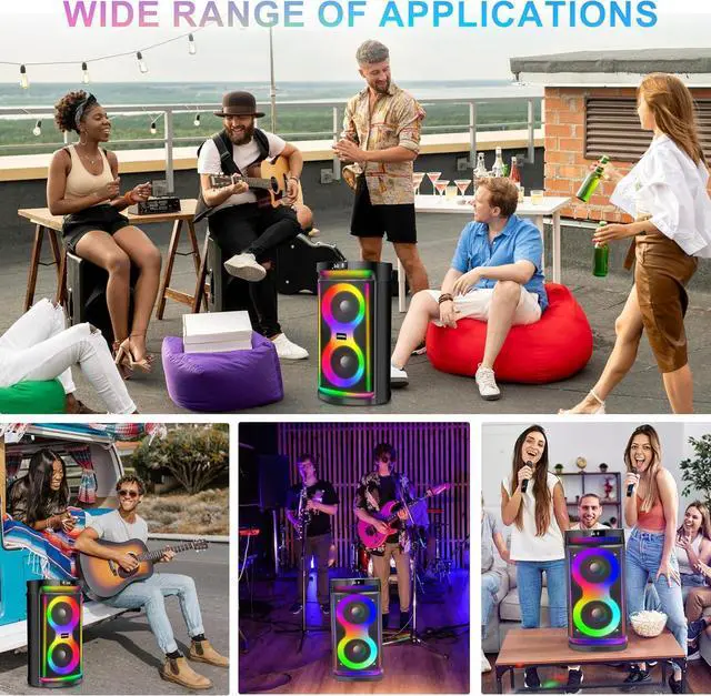 Alt view image 7 of 7 - Machine for Adults with Dual 6.5-Inch Subwoofers and 2 Wireless Microphones, Portable Bluetooth Karaoke Speaker with Bass/Treble Adjustment, LED Lights, Supports TWS/USB/TF/REC/FM/AUX