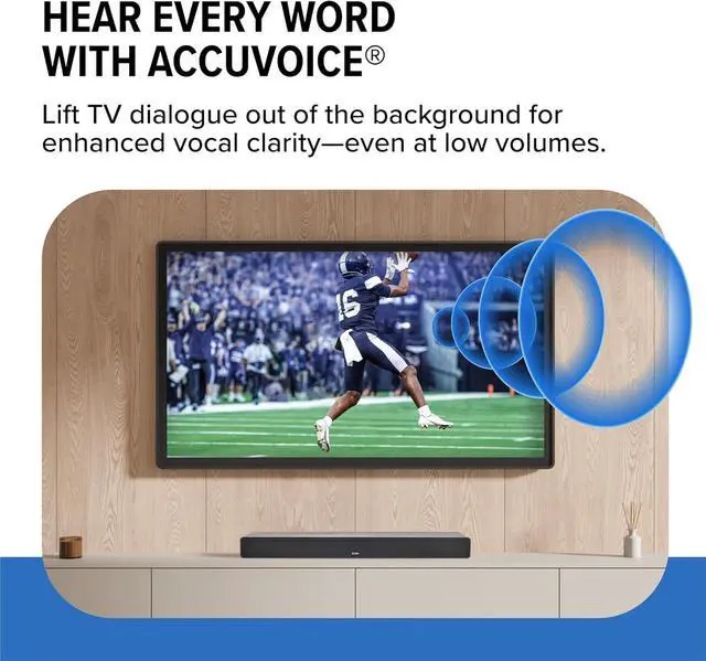 Alt view image 4 of 7 - Dialogue Clarifying Sound Bar with Patented Hearing Technology - Low-Profile, Twelve Levels of Voice Boost - Home Theater Audio TV Speakers Soundbar with AccuVoice - AV355 Black