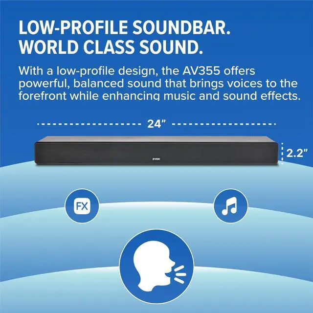 Alt view image 5 of 7 - Dialogue Clarifying Sound Bar with Patented Hearing Technology - Low-Profile, Twelve Levels of Voice Boost - Home Theater Audio TV Speakers Soundbar with AccuVoice - AV355 Black