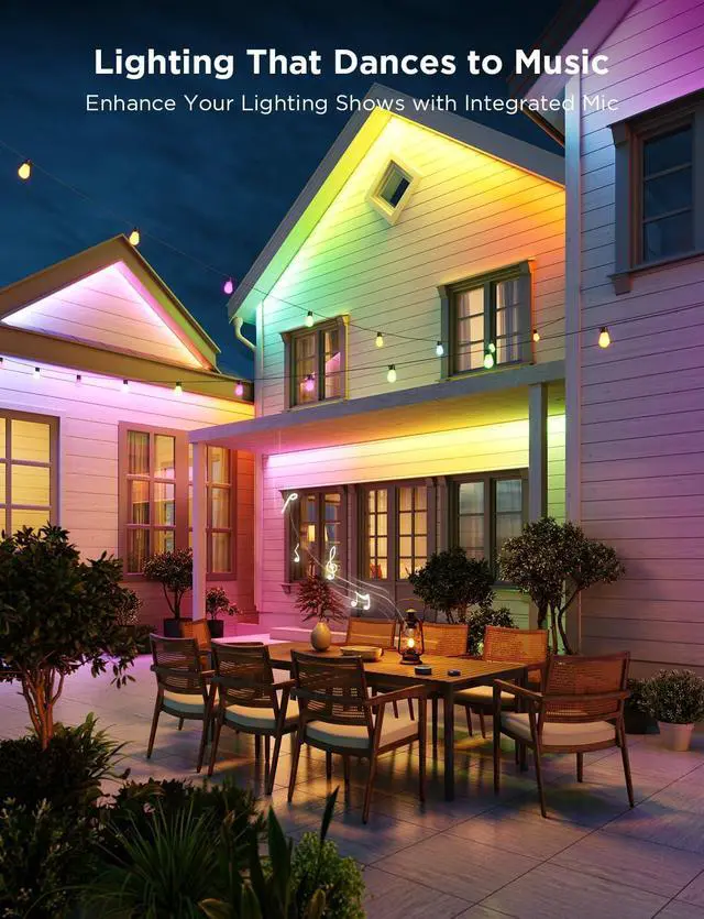 Alt view image 2 of 7 - Outdoor LED Strip Lights 32.8ft Smart Outdoor Lights Work with Alexa and Google Assistant App Control IP65 Waterproof RGBIC LED Lights for Patio Eave Holiday Decorations