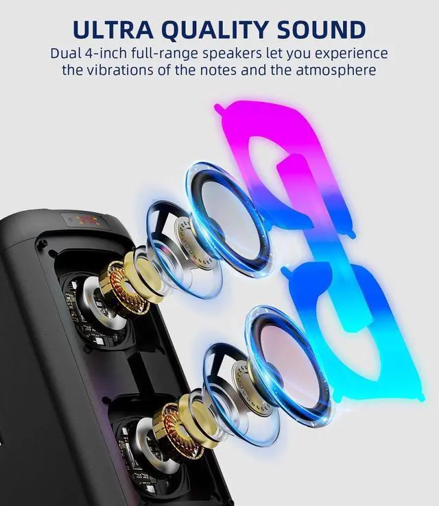 Alt view image 3 of 7 - Machine for Adults with 2 Wireless Microphones, Portable Bluetooth Speaker PA System with Dicso Lights for Big Pary, Stage Subwoofers, Outdoor, Ideal Gifts for Family, Music Lover