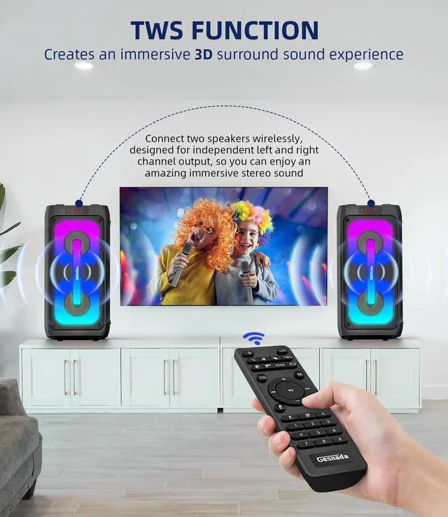 Alt view image 5 of 7 - Machine for Adults with 2 Wireless Microphones, Portable Bluetooth Speaker PA System with Dicso Lights for Big Pary, Stage Subwoofers, Outdoor, Ideal Gifts for Family, Music Lover