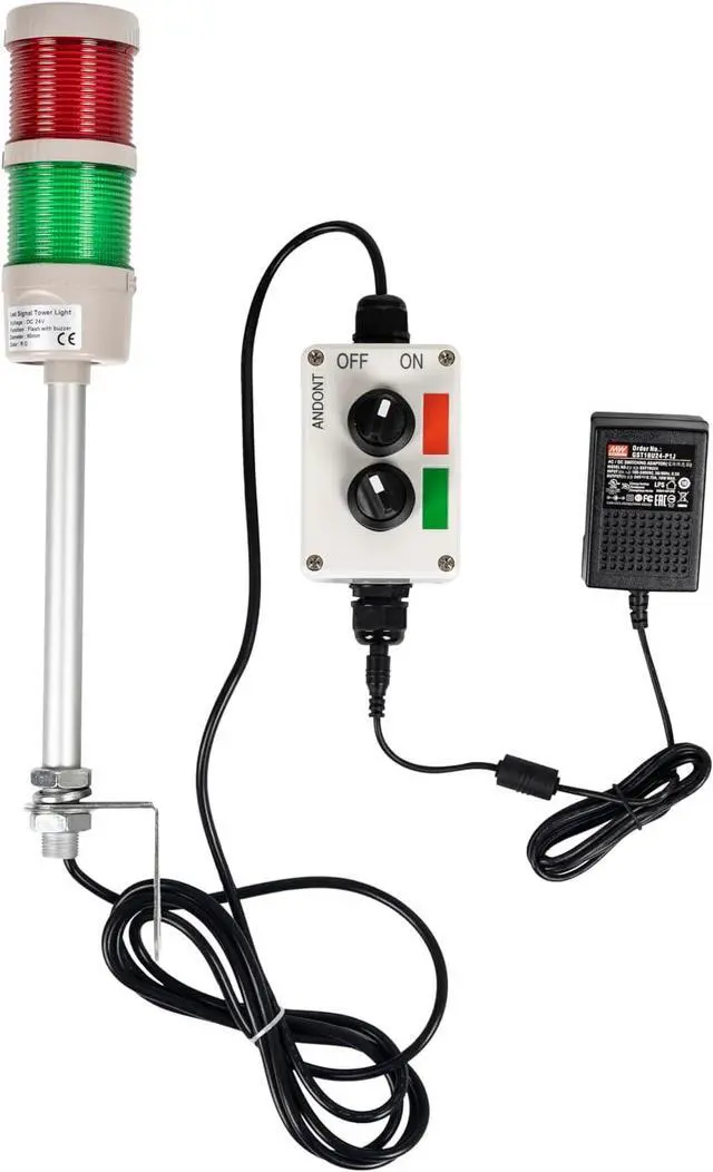 Main image of 2 Stack Super Bright LED Andon Tower Lights with Buzzer, Off-ON or Flash,16 ft Extension Cord, 6 ft Industrial Adapter, Plug Play Ready