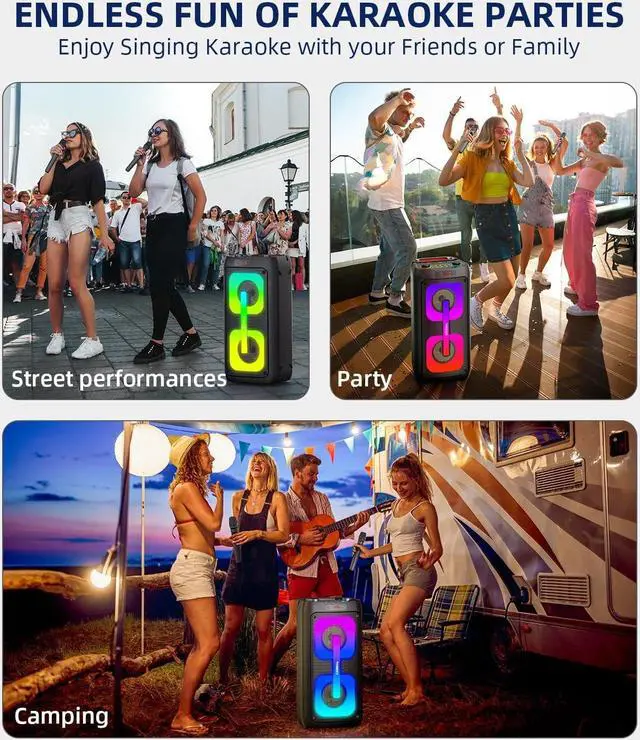 Alt view image 6 of 7 - Machine for Adults with 2 Wireless Microphones, Portable Bluetooth Speaker PA System with Dicso Lights for Big Pary, Stage Subwoofers, Outdoor, Ideal Gifts for Family, Music Lover