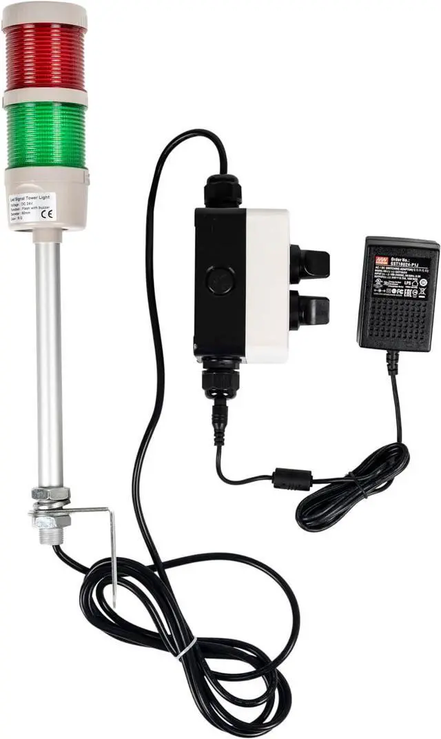 Alt view image 2 of 7 - 2 Stack Super Bright LED Andon Tower Lights with Buzzer, Off-ON or Flash,16 ft Extension Cord, 6 ft Industrial Adapter, Plug Play Ready
