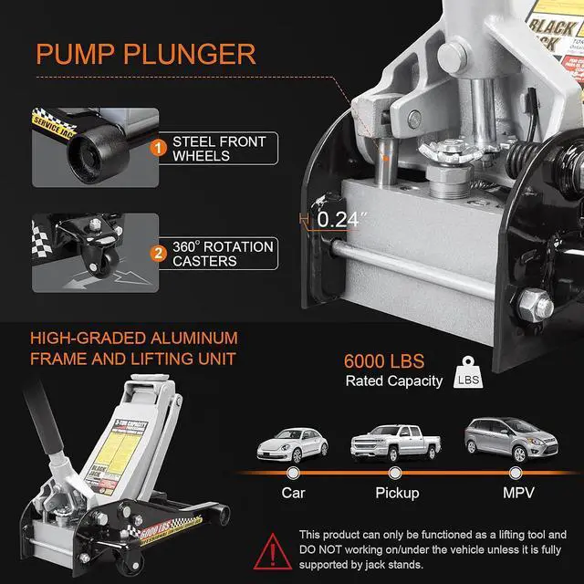 Alt view image 6 of 7 - T83505W BlackJack Hydraulic Low Profile Steel Racing Floor Jack with Single Piston Quick Lift Pump, 3 Ton (6,000 lb) Capacity, Black