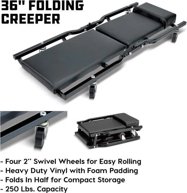 Alt view image 4 of 7 - 6 Piece Car Jack and Garage Creeper Service Set, 2 Ton Vehicle Lift, Jackstands, Folding Creeper, Wheel Chocks, Car Repair Garage Equipment - 640816, Large, Red
