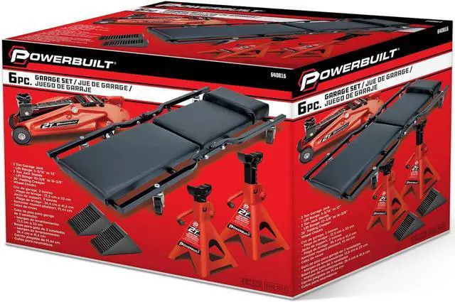 Alt view image 7 of 7 - 6 Piece Car Jack and Garage Creeper Service Set, 2 Ton Vehicle Lift, Jackstands, Folding Creeper, Wheel Chocks, Car Repair Garage Equipment - 640816, Large, Red