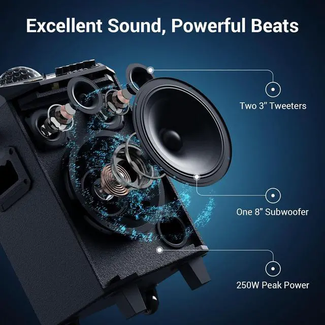 Alt view image 2 of 7 - Wireless Karaoke Machine for Adults, TONOR PA System Portable Bluetooth Singing Speaker with Dual Wireless Microphones Microfono, Disco Ball for Home Karaoke, Party, Class and Church K20