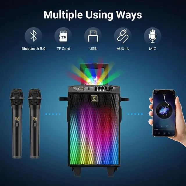 Alt view image 4 of 7 - Wireless Karaoke Machine for Adults, TONOR PA System Portable Bluetooth Singing Speaker with Dual Wireless Microphones Microfono, Disco Ball for Home Karaoke, Party, Class and Church K20