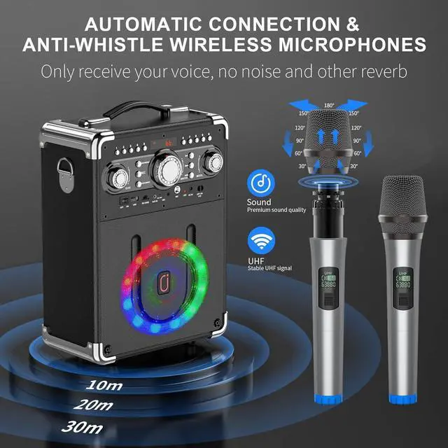 Alt view image 4 of 7 - Karaoke Machine with 3 Microphones for Adults and Kids,Portable Party Karaoke Speaker with DJ Lights, Bluetooth Speaker for Home Party, Gatherings,Monitor-Speaker-and-subwoofer-Parts