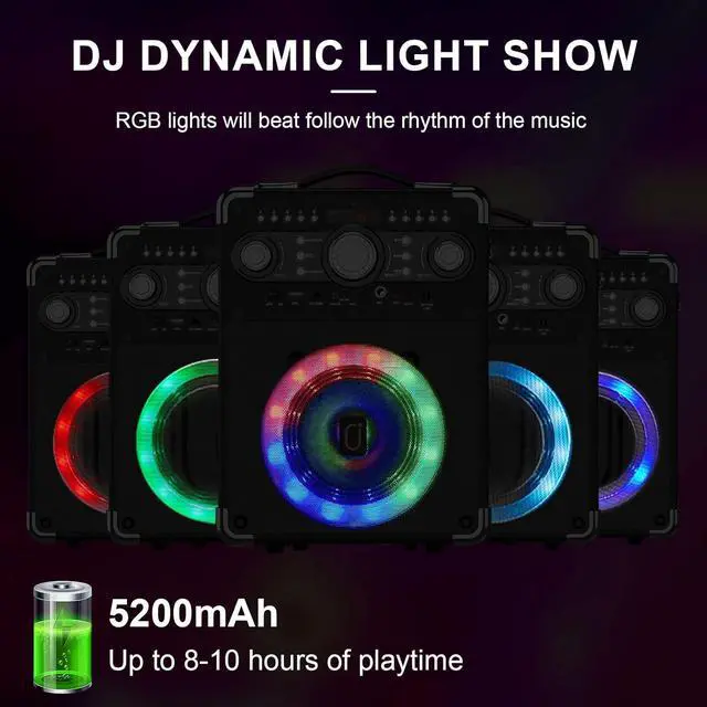 Alt view image 7 of 7 - Karaoke Machine with 3 Microphones for Adults and Kids,Portable Party Karaoke Speaker with DJ Lights, Bluetooth Speaker for Home Party, Gatherings,Monitor-Speaker-and-subwoofer-Parts