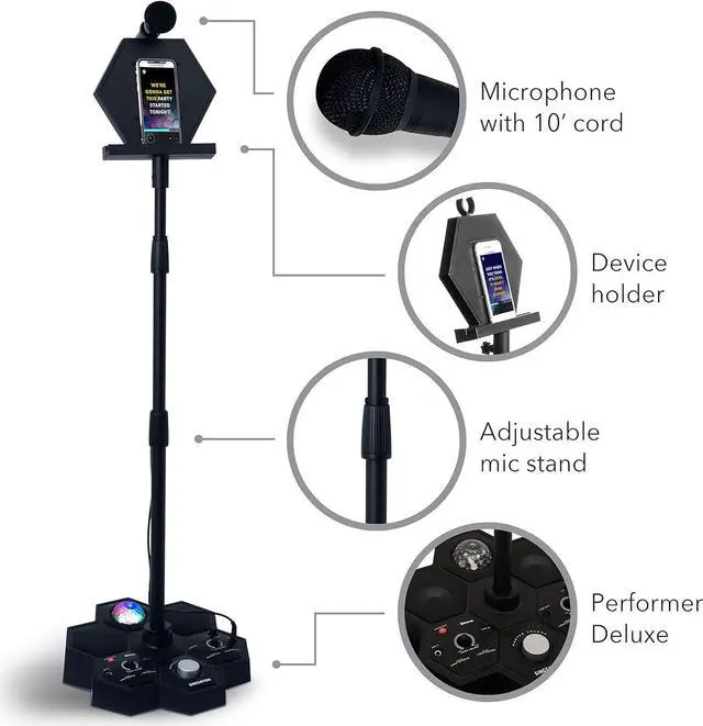 Alt view image 2 of 7 - All-In-One Karaoke System & Party Machine - Performer Speaker w/Bluetooth Microphone Sing Stand - No CDs! - Kids or Adults. YouTube your Favorite Karaoke Videos & Songs