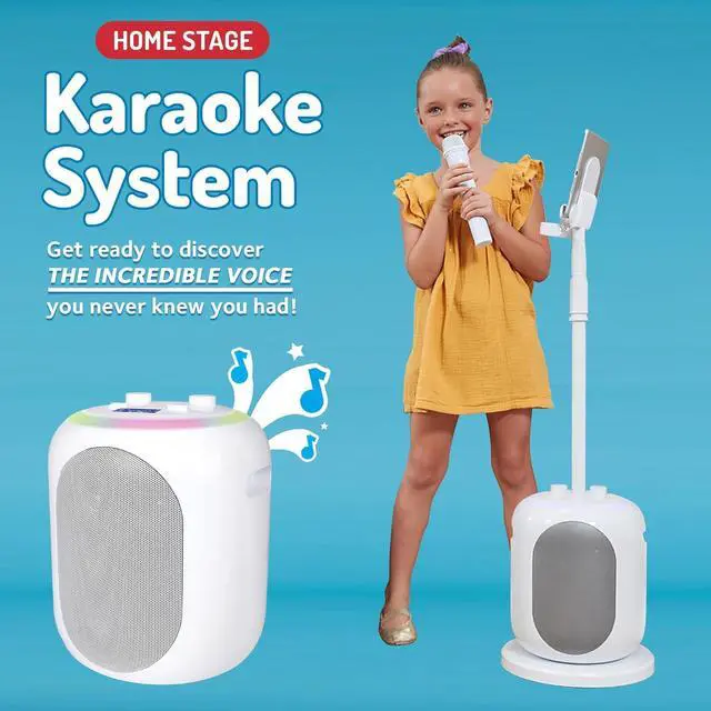 Alt view image 2 of 7 - Singing Machine Portable Karaoke Machine for Adults & Kids with 2 Wireless Microphones, Home Stage (White) - Built-in Karaoke Speaker, Bluetooth with LED Lights - Karaoke System with Voice Enhancer