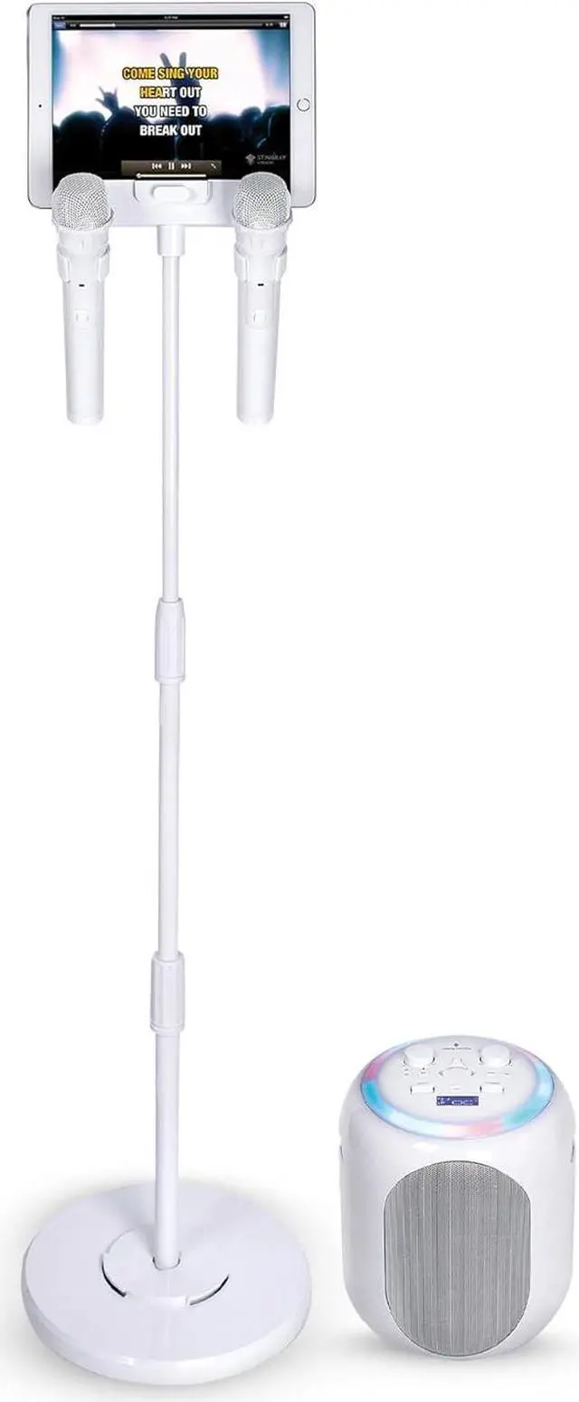 Main image of Singing Machine Portable Karaoke Machine for Adults & Kids with 2 Wireless Microphones, Home Stage (White) - Built-in Karaoke Speaker, Bluetooth with LED Lights - Karaoke System with Voice Enhancer