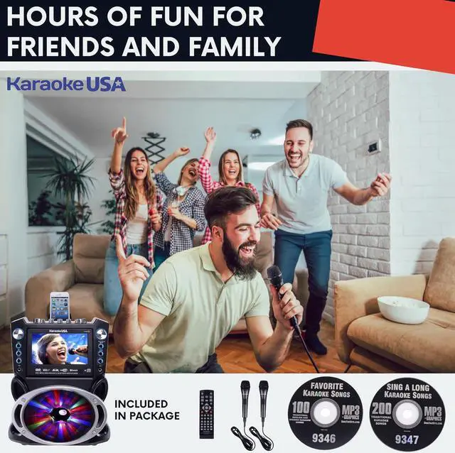 Alt view image 3 of 7 - Machine with Lyrics Display 7" Screen. CD+G, DVD, MP3+G, MP3, CD & USB. Wireless Bluetooth Speaker with LED Disco Lights. Includes 2 Wired Microphones and 2 Bonus Karaoke Discs By Karaoke USA