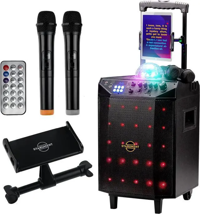 Main image of Portable Karaoke Machine for Adults & Kids Complete Karaoke System Includes Bluetooth Speakers on Wheels, 2 Bluetooth Microphones, Disco Ball, LED Speaker Light, Cell Phone Stand & USB Aux
