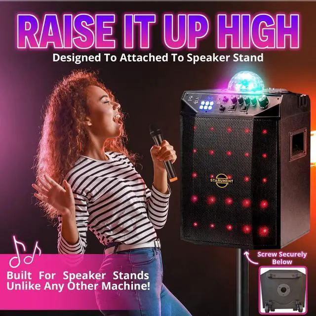 Alt view image 7 of 7 - Portable Karaoke Machine for Adults & Kids Complete Karaoke System Includes Bluetooth Speakers on Wheels, 2 Bluetooth Microphones, Disco Ball, LED Speaker Light, Cell Phone Stand & USB Aux