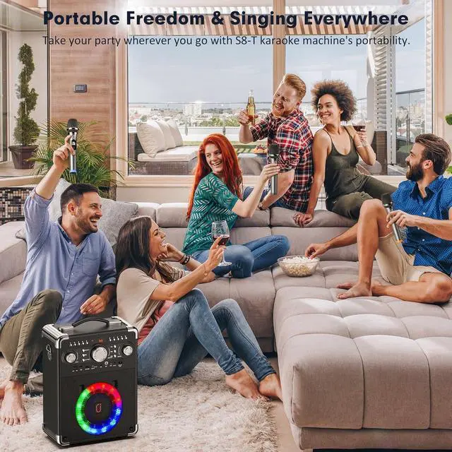 Alt view image 5 of 7 - Machine with 3 Wireless Microphones, Bluetooth Karaoke Speaker with 3 Mics for Adults/Kids, Portable PA System for Home Party with DJ Lights & Remote Contro, Support TWS/USB/TF Card/AUX/REC