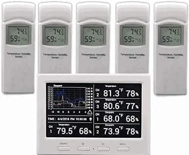 Main image of Weather WS-3000-X5 Thermo-Hygrometer Wireless Monitor w/ 5 Remote Sensors - Logging, Graphing, Alarming, Radio Controlled Clock