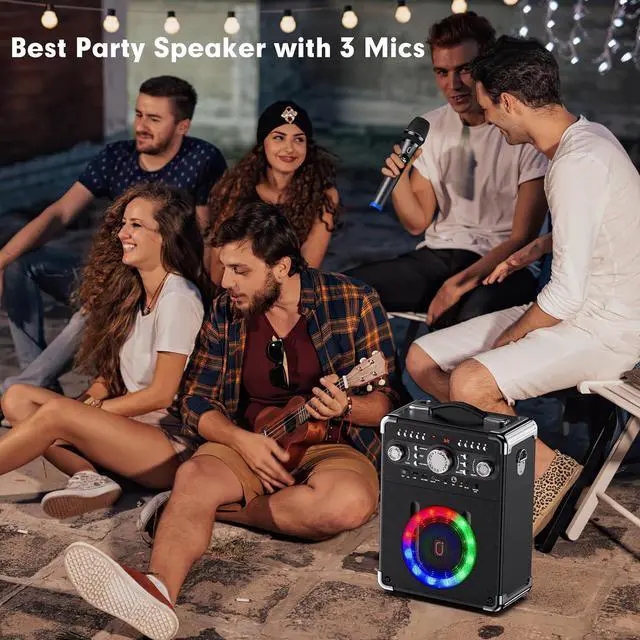 Alt view image 6 of 7 - Machine with 3 Wireless Microphones, Bluetooth Karaoke Speaker with 3 Mics for Adults/Kids, Portable PA System for Home Party with DJ Lights & Remote Contro, Support TWS/USB/TF Card/AUX/REC
