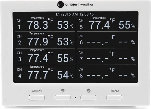 Alt view image 2 of 4 - Weather WS-3000-X5 Thermo-Hygrometer Wireless Monitor w/ 5 Remote Sensors - Logging, Graphing, Alarming, Radio Controlled Clock