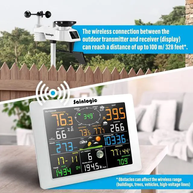 Alt view image 6 of 7 - WiFi Weather Station with 8.3 inch Large Display Wireless Weather Station, Indoor Outdoor Remote Monitoring System, Rain Gauge and Temperature Wind Gauge, Wunderground(White)