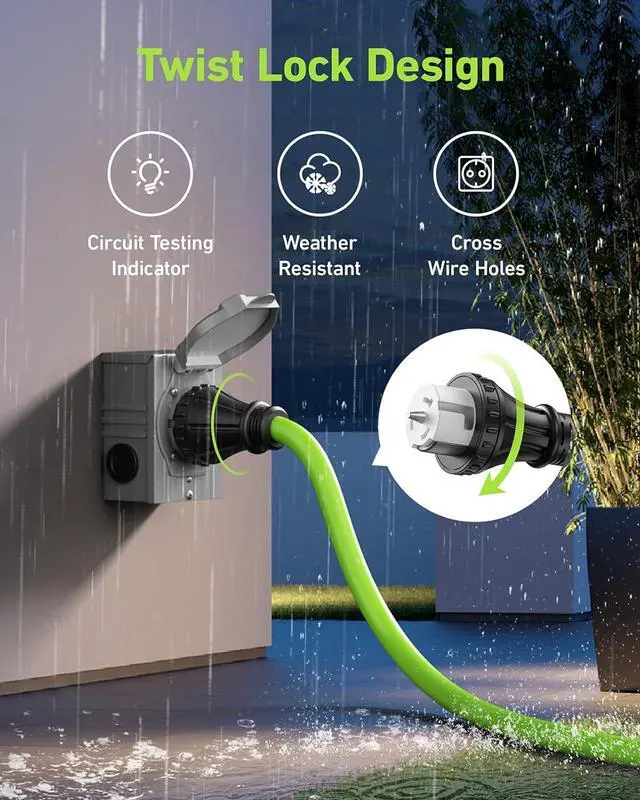 Alt view image 3 of 6 - 50 Amp Generator Cord and Power Inlet Box, 15 Feet RV Extension Cord, NEMA 14-50P/SS2-50R Twist Lock Connector,125/250V 12500W Generator Cable, 10 Gauge SJTW Generator to House Power Cord, ETL Listed