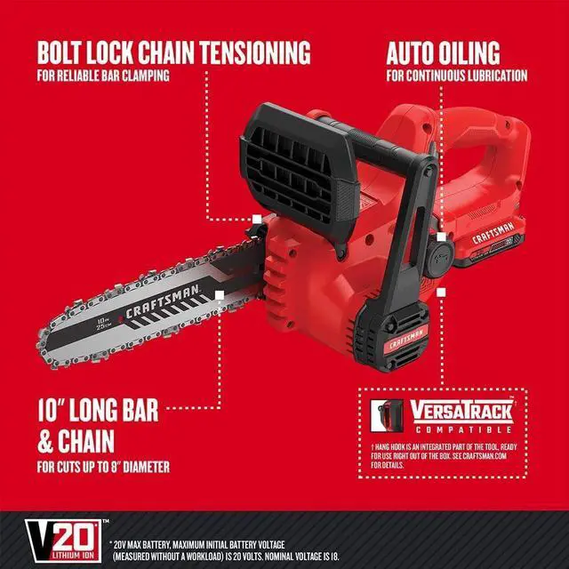 Alt view image 3 of 7 - V20 Mini Chainsaw, 10 inch, Battery and Charger Included (CMCCS610D1)