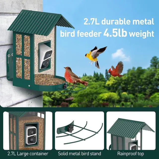 Alt view image 4 of 5 - BF08- Metal Solar Bird Feeder Camera with AI Identify Bird Species, Wild Bird Watching Cam, Live View, Instant Notifications with 5W Solar Panel