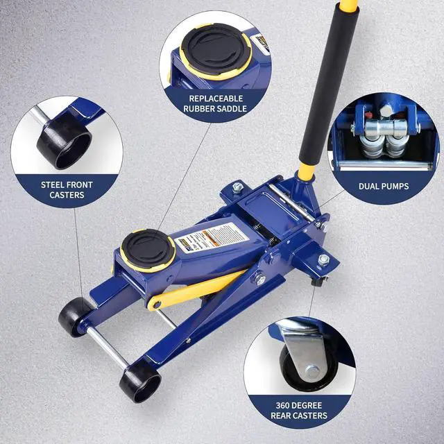 Alt view image 2 of 7 - Heavy Duty 3 Ton Floor Jack,Low Profile Hydraulic Jack, Steel Service Jack Quick Rise with Double Pump Quick Lift