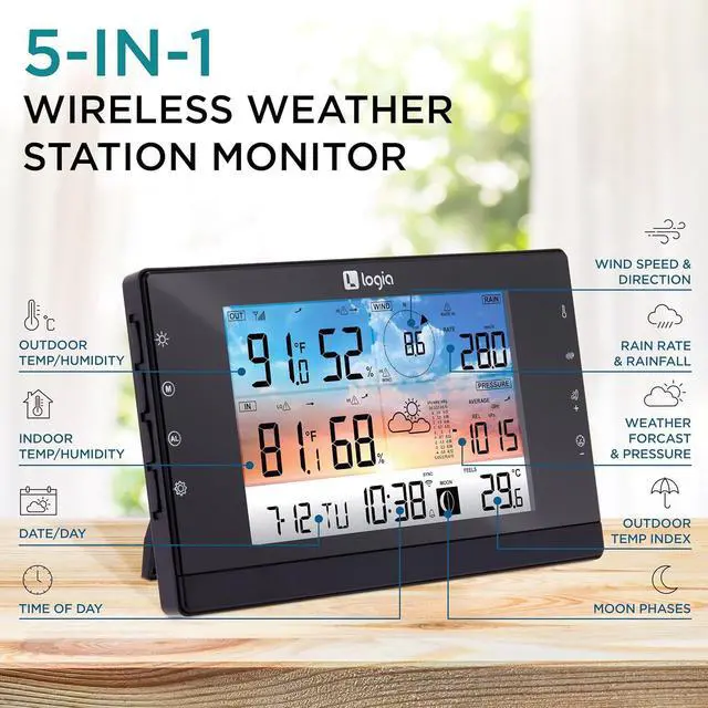 Alt view image 2 of 7 - 15-in-1 Wi-Fi Wireless Weather Station with 5-in-1 Solar Sensor Array, Indoor/Outdoor Temperature, Humidity, Wind Speed/Direction, Rain & More, Wireless Console w/Forecast Data, Alerts
