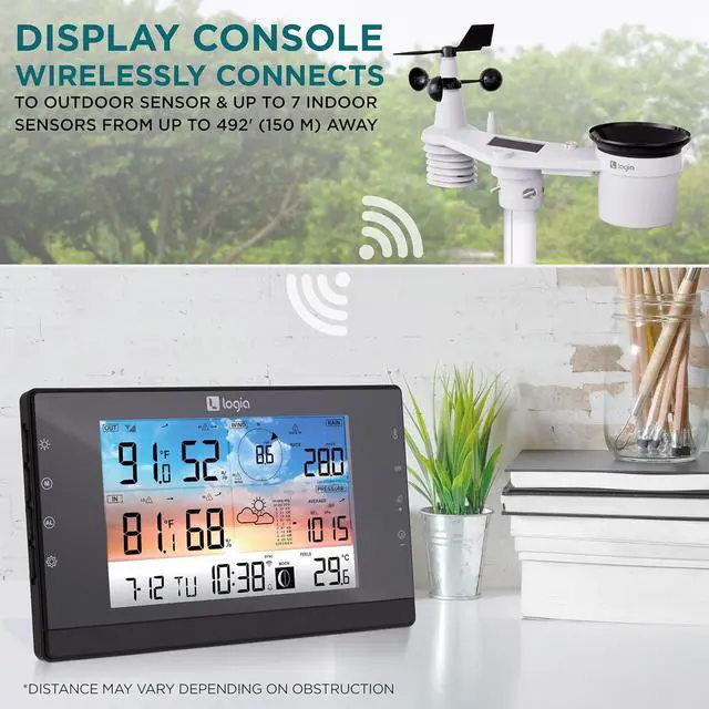 Alt view image 4 of 7 - 15-in-1 Wi-Fi Wireless Weather Station with 5-in-1 Solar Sensor Array, Indoor/Outdoor Temperature, Humidity, Wind Speed/Direction, Rain & More, Wireless Console w/Forecast Data, Alerts