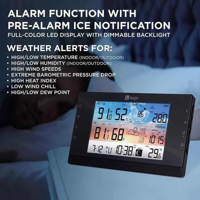 Alt view image 5 of 7 - 15-in-1 Wi-Fi Wireless Weather Station with 5-in-1 Solar Sensor Array, Indoor/Outdoor Temperature, Humidity, Wind Speed/Direction, Rain & More, Wireless Console w/Forecast Data, Alerts