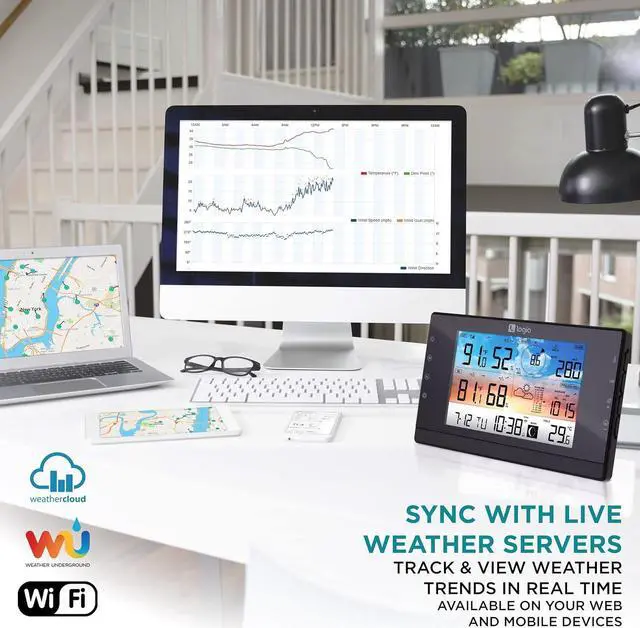 Alt view image 6 of 7 - 15-in-1 Wi-Fi Wireless Weather Station with 5-in-1 Solar Sensor Array, Indoor/Outdoor Temperature, Humidity, Wind Speed/Direction, Rain & More, Wireless Console w/Forecast Data, Alerts
