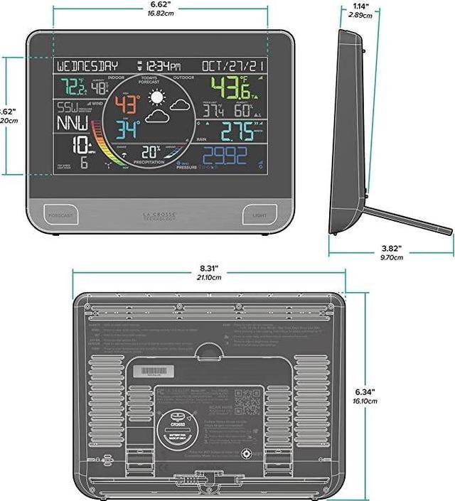 Alt view image 3 of 6 - Technology Complete Personal Remote Monitoring Wi-Fi Weather Station, Indoor/Outdoor, Temperature and Humidity, Rain Fall Data, Barometer, Black, V61