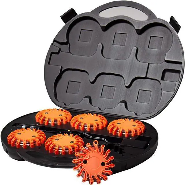 Main image of Lights 6 Pack of Rechargeable 16 LED Road Flare Disc Warning Beacon Emergency Flares for the Car, Truck, Bike, RV Vehicles - Roadside Emergency Kit w/ Charger & Carrying Case Included