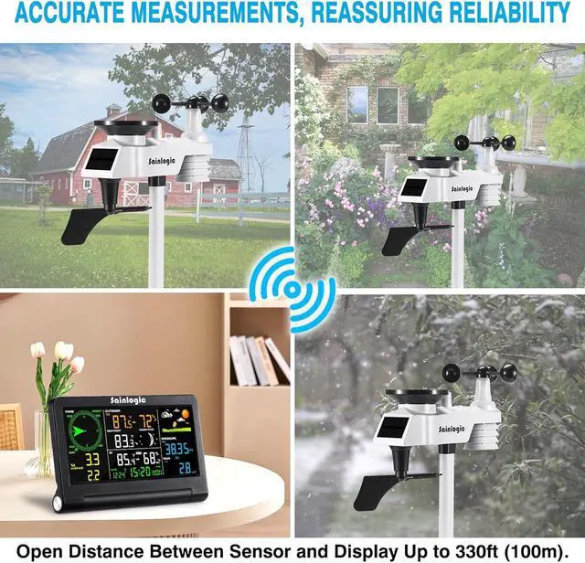Alt view image 6 of 6 - Weather Station Wireless Indoor Outdoor with Color Display, Weather Station with Rain Gauge and Wind Speed/Direction, Temperature, Humidity, Air Pressure, Forecast, Moon Phase, and Alarm