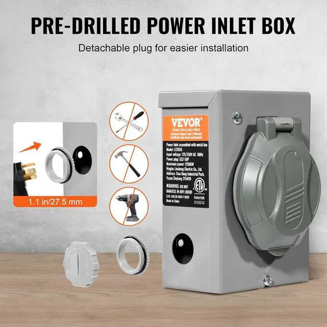 Alt view image 3 of 7 - 50 Amp Generator Cord and Power Inlet Box Kit, 25FT Generator Extension Cord NEMA 14-50P/SS2-50R STW 6/3+8/1 AWG with Twist Lock Connector, Pre-Drilled Inlet Box, ETL Listed