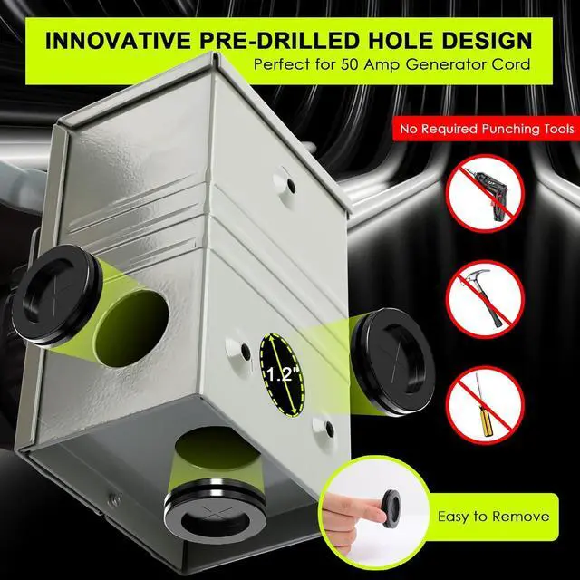 Alt view image 4 of 7 - 50 Amp Generator Cord 15FT and Power Inlet Box, NEMA 14-50P Male to SS2-50R 125/250V Twist Lock Connector with Pre-Drilled NEMA SS2-50P Generator Inlet Box for Generator to House, ETL Listed