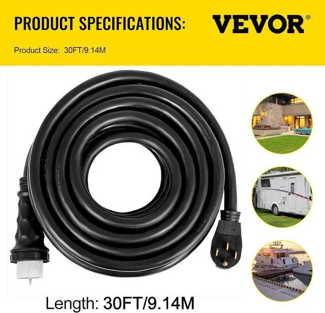 Alt view image 7 of 7 - 30 FT 50 Amp Generator Extension Cord NEMA 14-50P & SS2-50R & CS6364, STW 45446 + 45505 125V 250V Generator Power Cord Twist Lock Connectors
