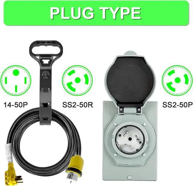 Alt view image 2 of 7 - 50 Amp Generator Cord 15 FT and Power Inlet Box Combo Kit, Heavy Duty NEMA 14-50P Plug to SS2-50R Twist Lock Connector & SS2-50P NEMA 3R Pre-Drilling Generator Inlet Box, ETL Listed