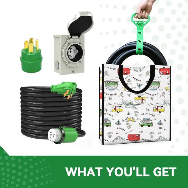 Alt view image 6 of 7 - 50 Amp Generator Cord 15FT and Power Inlet Box, Pre-Drilled 50 Amp Generator Inlet Box with Cord, NEMA 14-50P to SS2-50R Generator Cord Waterproof Combo Kit, ETL Listed