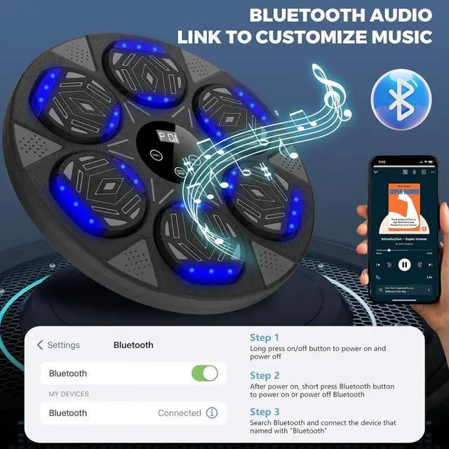 Alt view image 2 of 6 - Music Boxing Machine, Smart Bluetooth Boxing Trainer with Boxing Gloves, Boxing Wall Mount Machine for Adults Kids,Boxing Target Workout Equipment for Home, Office, Gym (Upgrade)