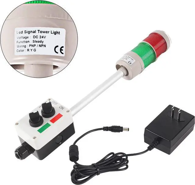 Alt view image 2 of 7 - 2 Stack Super Bright LED Andon Tower Lights, Off-ON, 6 ft Industrial Adapter, Plug Play Ready
