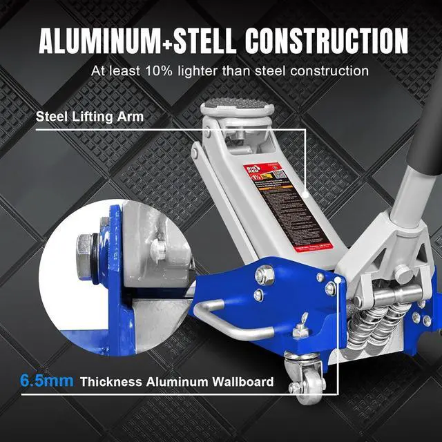 Alt view image 4 of 7 - T815016L Torin Hydraulic Low Profile Aluminum and Steel Racing Floor Jack with Dual Piston Quick Lift Pump, 1.5 Ton (3,000 lb) Capacity, Blue, T815016L