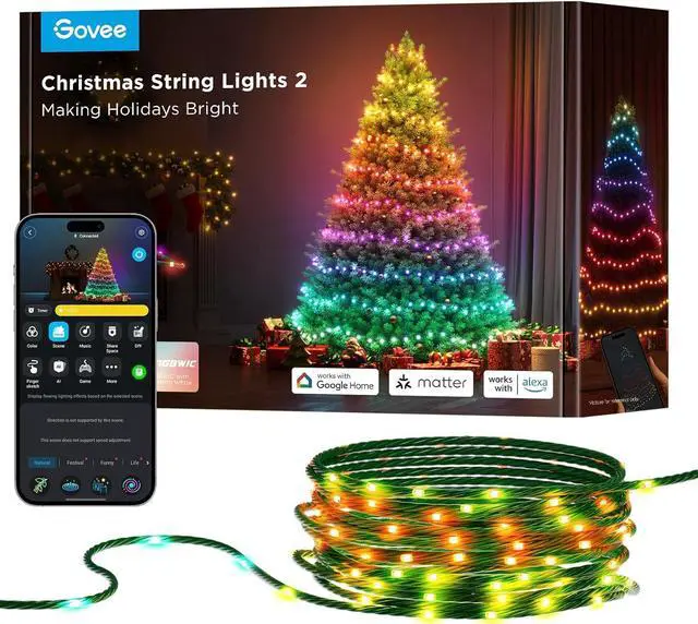 Main image of Christmas Lights 2, RGBWIC 99FT 300LEDs Christmas Tree Lights with Shape Mapping Function, Smart Holiday String Lights for Christmas Decor, 130+ Preset Scenes, Voice and APP Control, Green Wire