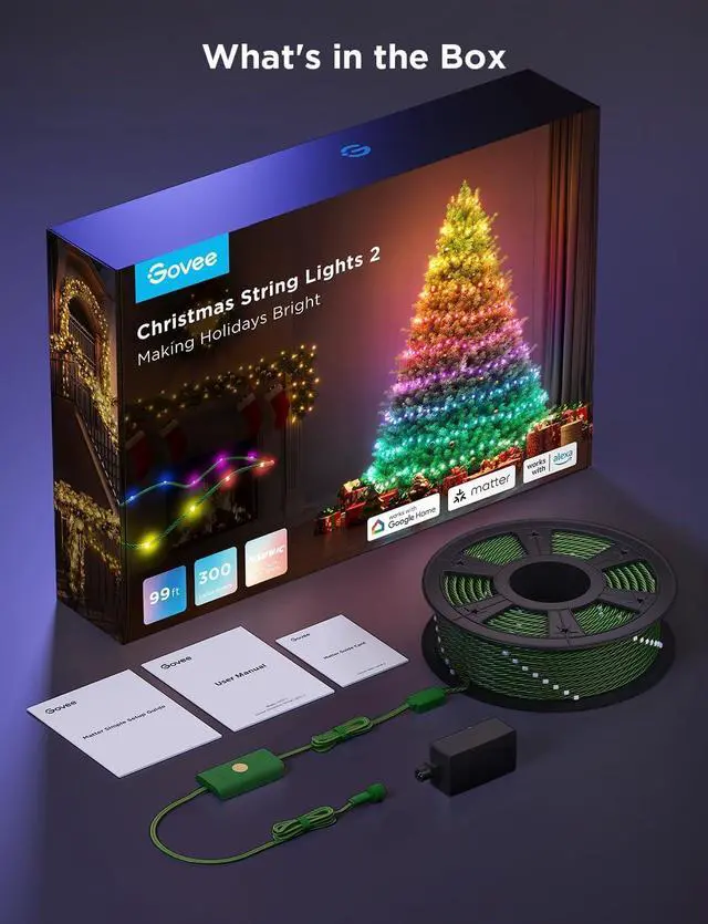 Alt view image 6 of 7 - Christmas Lights 2, RGBWIC 99FT 300LEDs Christmas Tree Lights with Shape Mapping Function, Smart Holiday String Lights for Christmas Decor, 130+ Preset Scenes, Voice and APP Control, Green Wire