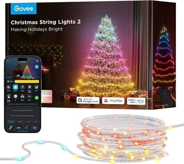 Main image of Christmas Lights 2, RGBWIC 99FT 300LEDs Christmas Tree Lights with Shape Mapping Function, Smart Holiday String Lights for Christmas Decor, 130+ Preset Scenes, Voice and APP Control, Clear Wire